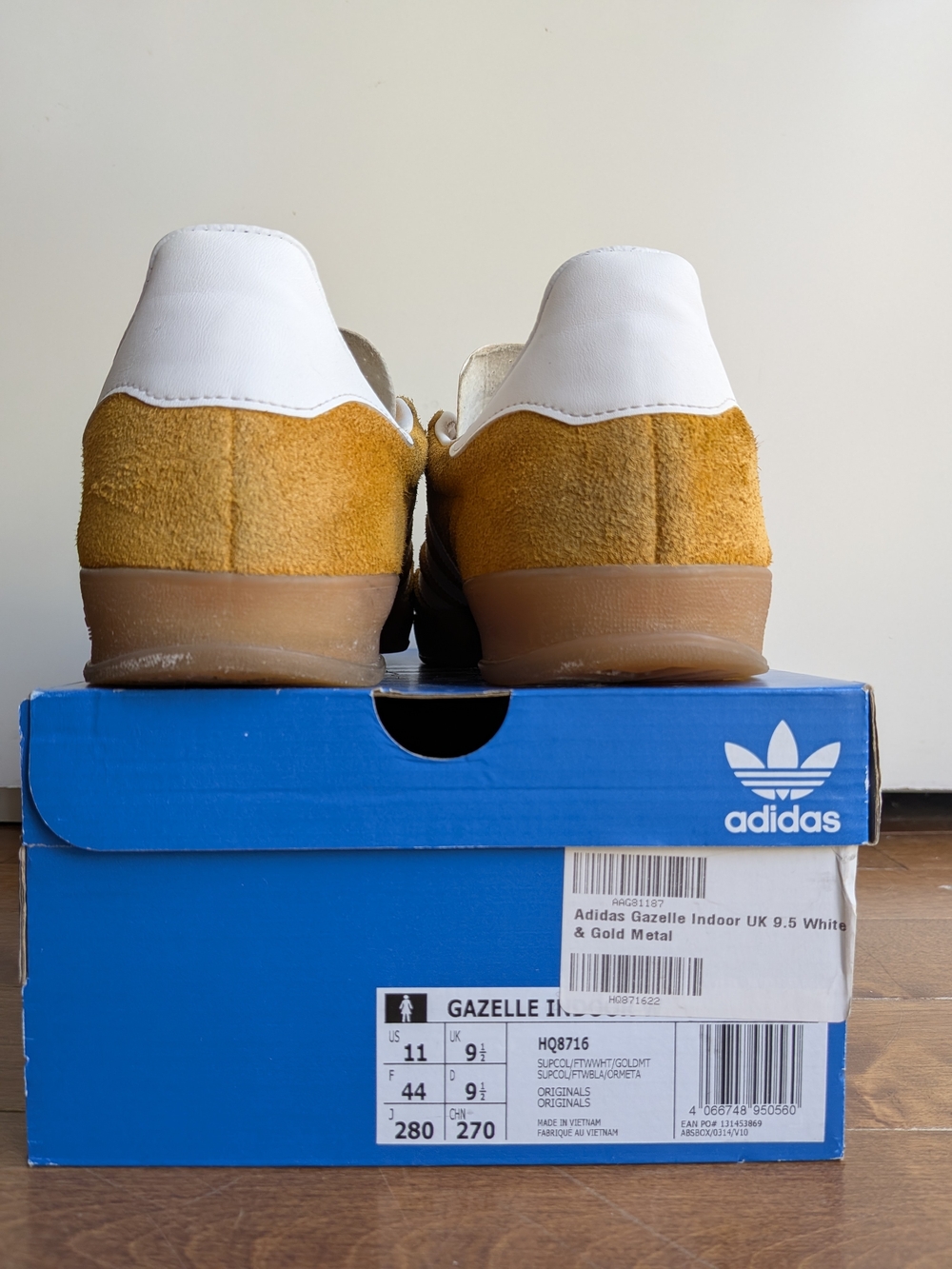 Adidas Gazelle Sneakers - White & Gold (Yellow) Suede Like New - Picture 3 of 5